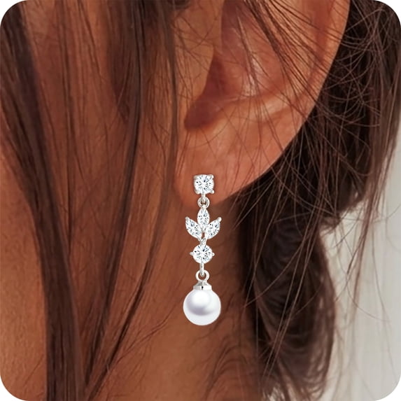 APSVO 18K White Gold Plated Drop Earrings for Women S925 Sterling Silver Post Hypoallergenic Dangle Earrings Wedding Birthday Prom Graduation Jewelry Gifts Teen Mom Her Bride Bridesmaid Wife Adults