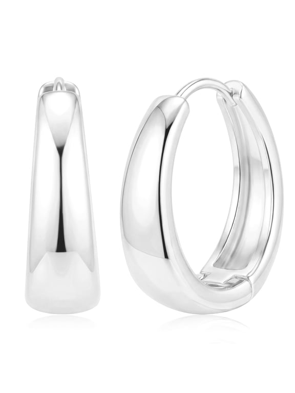 18K White Gold Plated Hoop Earrings for Women Chunky S925 Sterling Silver Post Hypoallergenic Earrings Birthday Wedding Prom Christmas Jewelry Gifts Teen Mom Wife Adults Stocking Stuffers Ideas