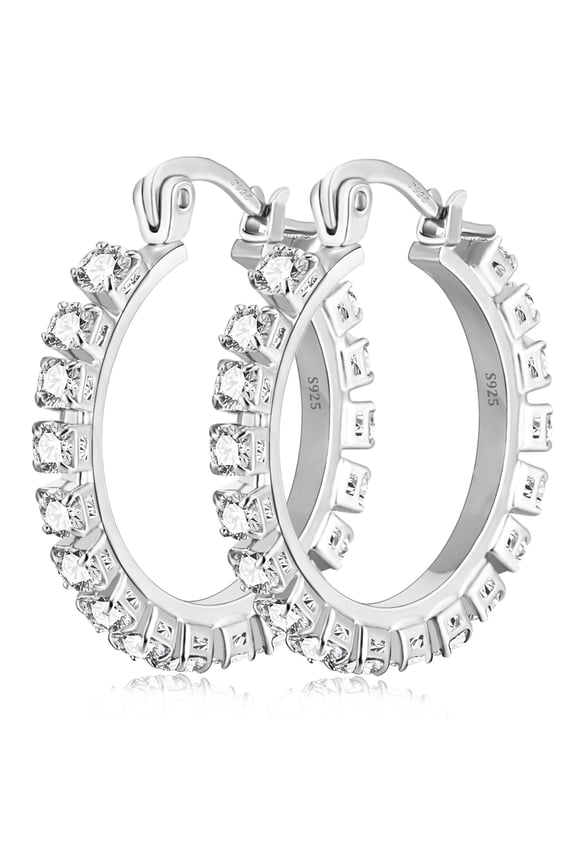 18K White Gold Plated Big Rhinestone Hoop Earrings for Women S925 Sterling Silver Post Hypoallergenic Earrings Birthday Valentines Day Jewelry Gifts Her Mom Girlfriend Wife Lady Adults Ideas