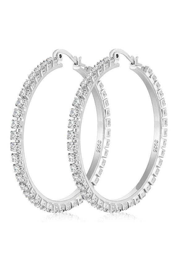 18K White Gold Plated Big Rhinestone Hoop Earrings for Women S925 Sterling Silver Post Hypoallergenic Earrings Birthday Valentines Day Jewelry Gifts Her Mom Girlfriend Wife Lady Adults Ideas