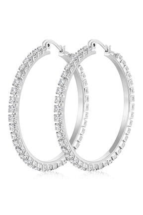 18K White Gold Plated Big Rhinestone Hoop Earrings for Women S925 Sterling Silver Post Hypoallergenic Earrings Birthday Graduation Mothers Day Jewelry Gifts Her Mom Girlfriend Wife Adults Ideas