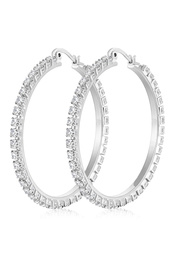 18K White Gold Plated Big Rhinestone Hoop Earrings for Women S925 Sterling Silver Post Hypoallergenic Earrings Birthday Graduation Mothers Day Jewelry Gifts Her Mom Girlfriend Wife Adults Ideas