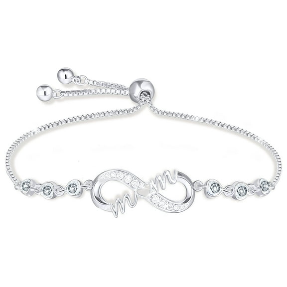 APSVO S925 Sterling Silver Plated Infinite Love Heart Mom Bracelets for Mom Mother Mama CZ April Birthstone Bracelet with CZ Crystal Birth Birthday Mother's Day Jewelry Gifts for Her