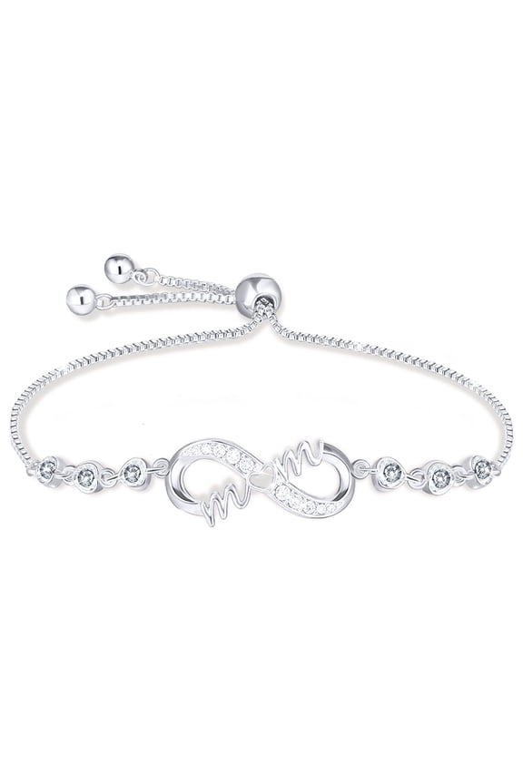 S925 Sterling Silver Plated Infinite Love Heart Mom Bracelets for Mom Mother Mama CZ April Birthstone Bracelet with CZ Crystal Birth Birthday Mother's Day Jewelry Gifts for Her