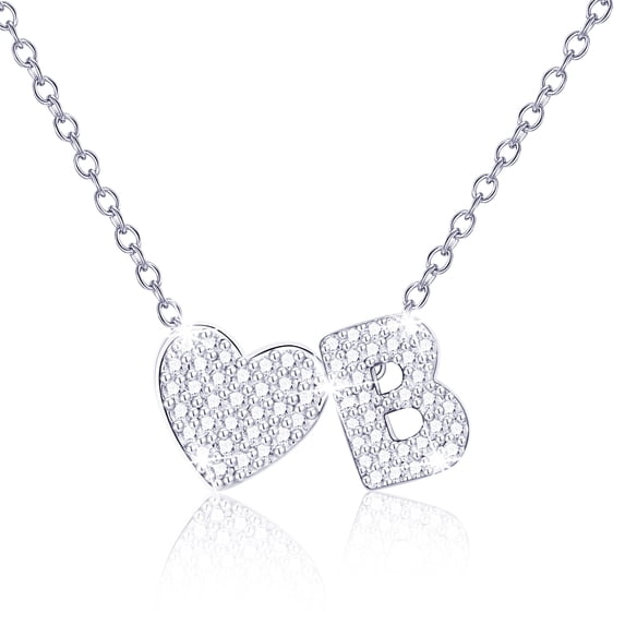 APSVO S925 Sterling Silver Plated Love Heart Initial Necklaces for Women Girls CZ Letter B Pendant Chain Birthday Graduation Jewelry Gifts Teen Her Mom Girlfriend Wife Kids Age Ideas