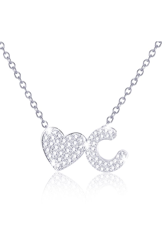 S925 Sterling Silver Plated Love Heart Initial Necklaces for Women Girls CZ Letter C Pendant Chain Birthday Easter Basket Stuffers Jewelry Gifts Teen Girlfriend Wife Her Kids Age Ideas