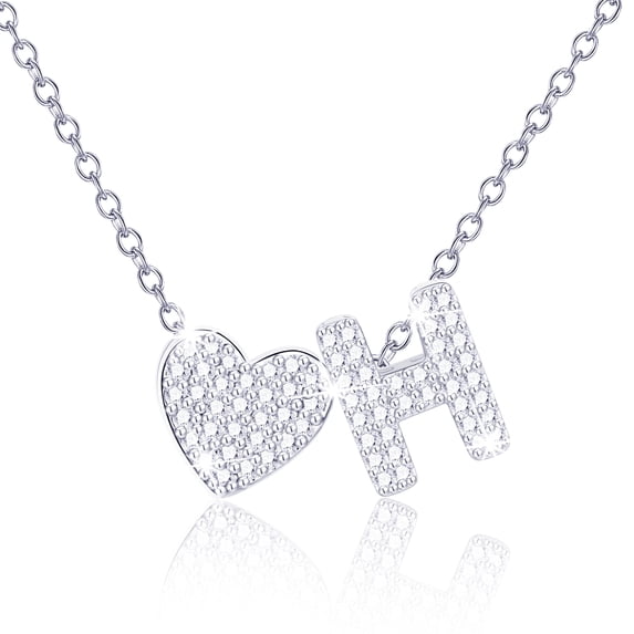 APSVO S925 Sterling Silver Plated Love Heart Initial Necklaces for Women Girls CZ Letter H Pendant Chain Birthday Graduation Jewelry Gifts Teen Her Mom Girlfriend Wife Kids Age Ideas