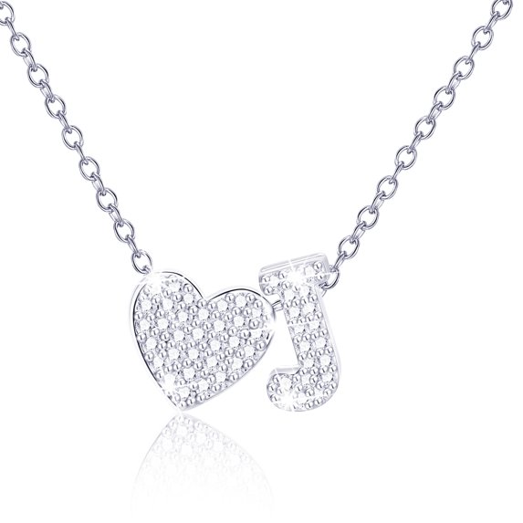 APSVO S925 Sterling Silver Plated Love Heart Initial Necklaces for Women Girls CZ Letter J Pendant Chain Birthday Graduation Jewelry Gifts Teen Her Mom Girlfriend Wife Kids Age Ideas