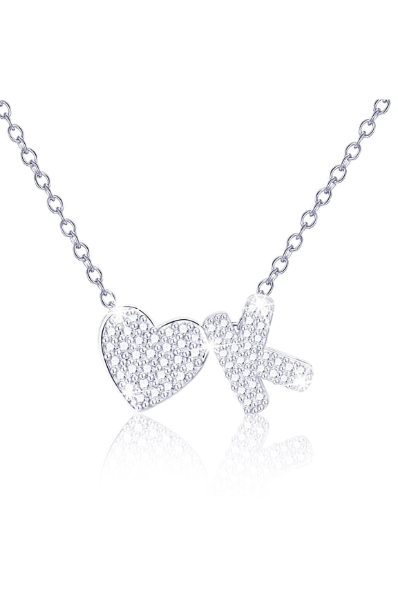 S925 Sterling Silver Plated Love Heart Initial Necklaces for Women Girls CZ Letter K Pendant Chain Birthday Easter Basket Stuffers Jewelry Gifts Teen Girlfriend Wife Her Kids Age Ideas