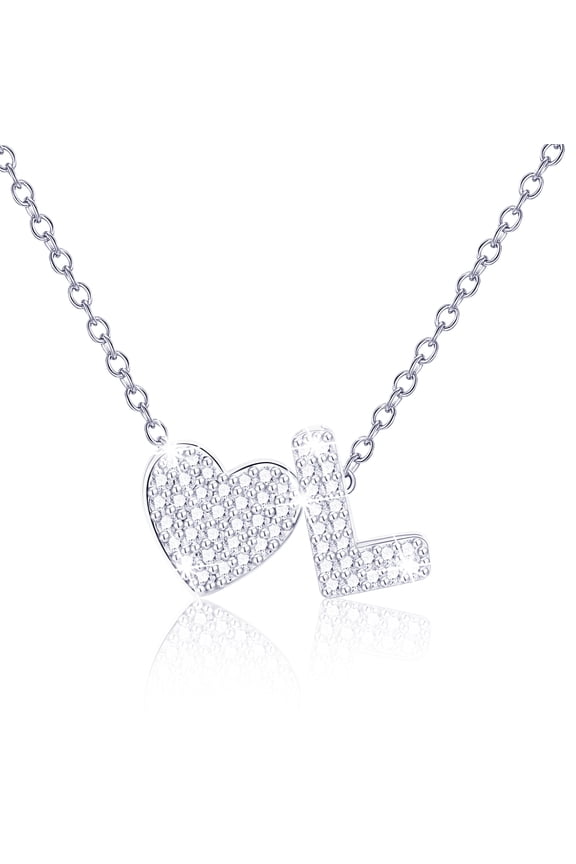 S925 Sterling Silver Plated Love Heart Initial Necklaces for Women Girls CZ Letter L Pendant Chain Birthday Graduation Jewelry Gifts Teen Her Mom Girlfriend Wife Kids Age Ideas