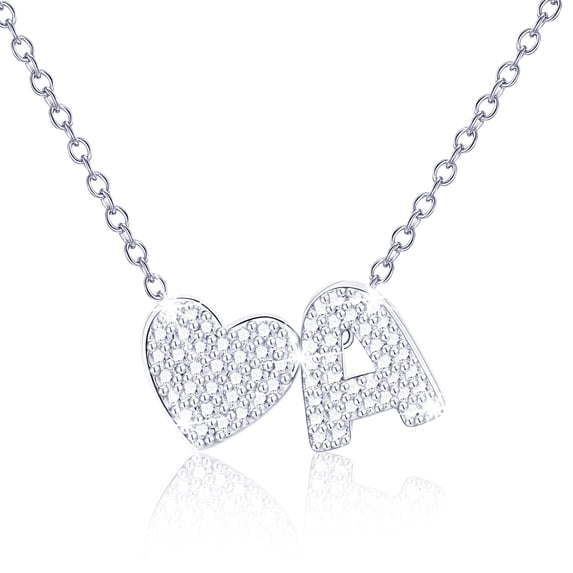 APSVO S925 Sterling Silver Plated Love Heart Initial Necklaces for Women Girls CZ Letter A Pendant Chain Birthday Graduation Jewelry Gifts Teen Her Mom Girlfriend Wife Kids Age Ideas