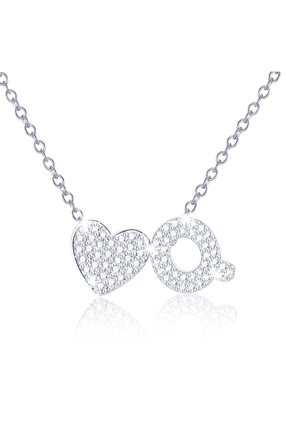 18K White Gold Plated Love Heart Initial Necklaces for Women Girls CZ S925 Sterling Silver Letter Q Pendant Chain Birthday Valentines Day Jewelry Gifts Teen Girlfriend Wife Her Kids Age Ideas