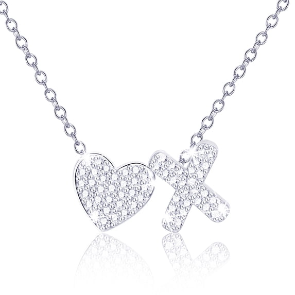 APSVO S925 Sterling Silver Plated Love Heart Initial Necklaces for Women Girls CZ Letter X Pendant Chain Birthday Graduation Jewelry Gifts Teen Her Mom Girlfriend Wife Kids Age Ideas
