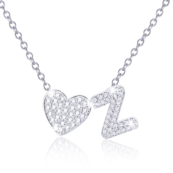 APSVO S925 Sterling Silver Plated Love Heart Initial Necklaces for Women Girls CZ Letter Z Pendant Chain Birthday Graduation Jewelry Gifts Teen Her Mom Girlfriend Wife Kids Age Ideas