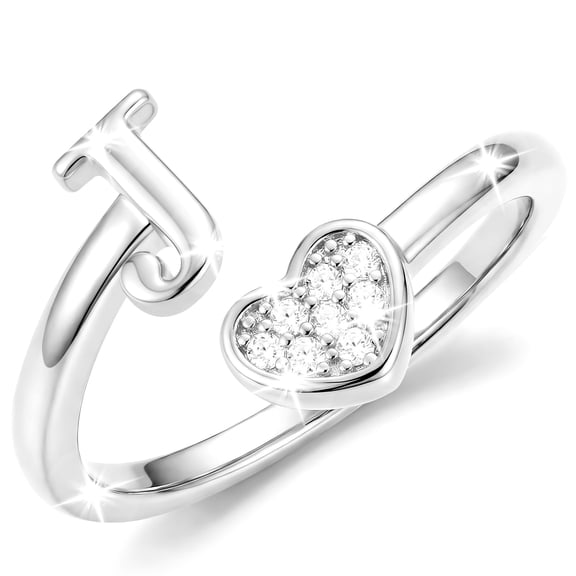 APSVO 18K White Gold Plated Love Heart Initial Rings for Women Girls Non Tarnish CZ S925 Sterling Silver Letter J Ring Wedding Birthday Valentines Day Jewelry Gifts Teen Girlfriend Wife Kids Ideas