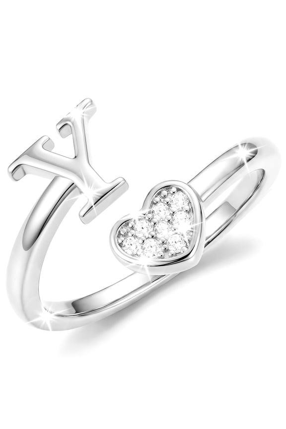 S925 Sterling Silver Plated Love Heart Initial Rings for Women Girls Non Tarnish CZ Letter Y Ring Wedding Birthday Easter Basket Stuffers Jewelry Gifts Teen Girlfriend Wife Kids Ideas