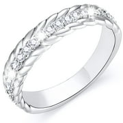 APSVO 18K White Gold Plated 0.1ct Rings for Women Stackable Non Tarnish Knuckle CZ S925 Sterling Silver Eternity Promise Band Wedding Engagement Birthday Jewelry Gifts Bride Girlfriend Mom Wife Ideas