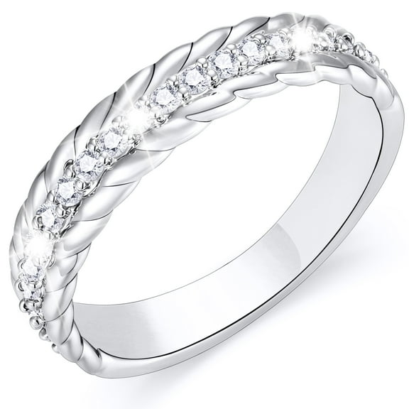 APSVO 18K White Gold Plated 0.1ct Rings for Women Stackable Non Tarnish Knuckle CZ S925 Sterling Silver Eternity Promise Band Wedding Engagement Birthday Jewelry Gifts Bride Girlfriend Mom Wife Ideas