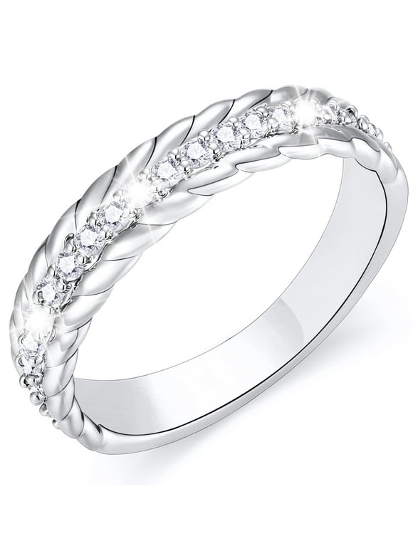 18K White Gold Plated Rings for Women CZ S925 Sterling Silver Eternity Promise Wedding Band Engagement Rings Birthday Valentines Jewelry Gifts Her Girlfriend Wife Female Adults Teen Ideas