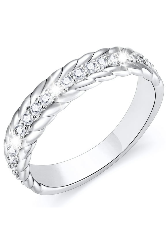 18K White Gold Plated Rings for Women CZ S925 Sterling Silver Eternity Promise Wedding Band Engagement Rings Birthday Valentines Jewelry Gifts Her Girlfriend Wife Female Adults Teen Ideas