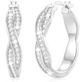 thumbnail image 1 of APSVO 18K White Gold Plated Twisted Simulated Diamond Hoop Earrings for Women with S925 Sterling Silver Post Hypoallergenic Earrings Birthday Christmas Jewelry Gifts Teen Stocking Stuffers Adults, 1 of 7