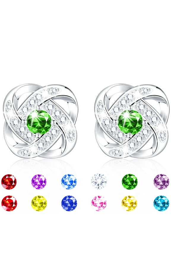 18K White Gold Plated Stud Earrings for Women Girls CZ S925 Sterling Silver Post May Birthstone Earrings with Green Emerald Birthday Easter Basket Stuffers Jewelry Gifts Teen Kids Adults Ideas