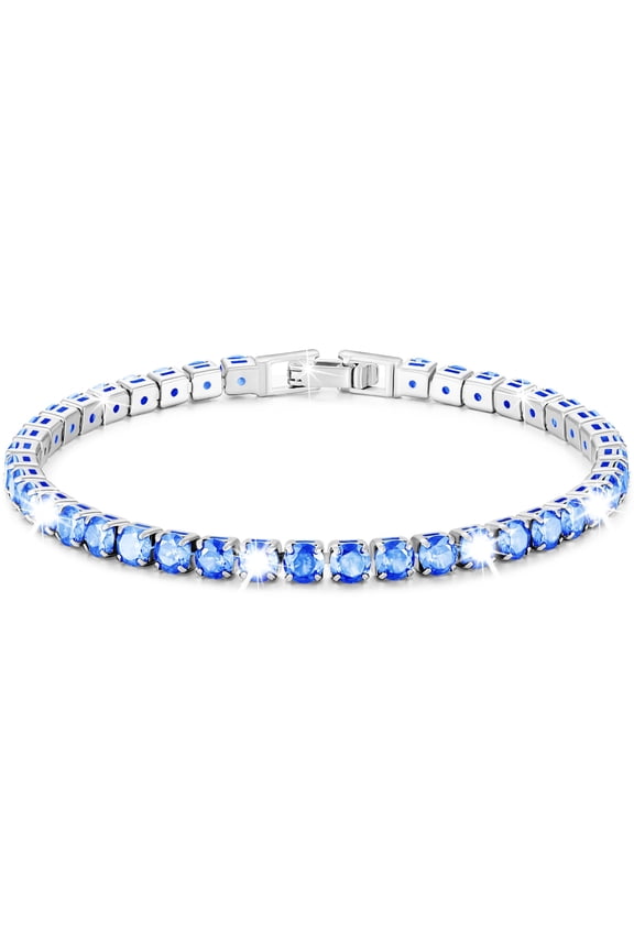 S925 Sterling Silver Plated Tennis Bracelets for Women Girls CZ March Birthstone Bracelets with Blue Aquamarine Birthday Graduation Mothers Day Jewelry Gifts Teen Her Mom Adult Kids Age Ideas