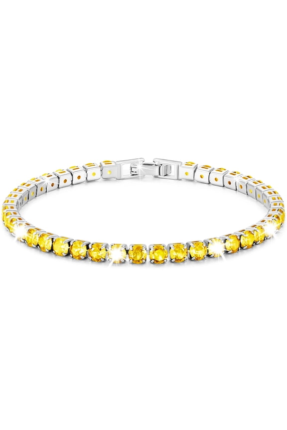 S925 Sterling Silver Plated Tennis Bracelets for Women Girls CZ November Birthstone Bracelets with Yellow Citrine Topaz Birthday Graduation Mothers Day Jewelry Gifts Teen Her Mom Kids Ideas