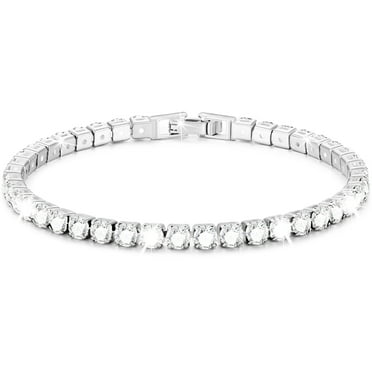 APSVO 18K White Gold Plated Tennis Bracelets for Women Girls CZ S925 Sterling Silver April Birthstone Bracelets with Crystal Birthday Valentines Day Jewelry Gifts Teen Her Wife Mom Adult Kids Ideas