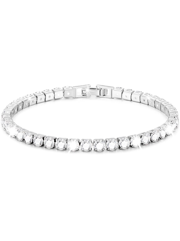 925 Silver Plated Tennis Bracelets for Women CZ April Birthstone Bangles Bracelets with Crystal Birthday Christmas Jewelry Gifts Teen Girls Stocking Stuffers Kids