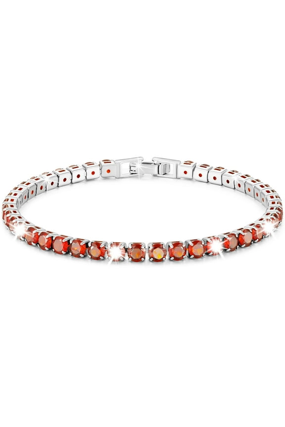 S925 Sterling Silver Plated Tennis Bracelets for Women Girls CZ January Birthstone Bracelets with Red Garnet Birthday Easter Basket Stuffers Jewelry Gifts Teen Her Adult Kids Age Ideas