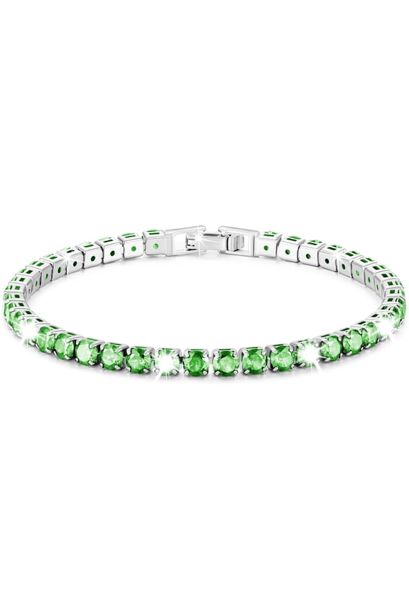 Tennis Bracelets for Women Girls CZ S925 Sterling Silver May Birthstone Bracelets with Green Emerald Birthday Valentines Day Jewelry Gifts Teen Her Wife Lady Female Mom Adult Kids Age Ideas