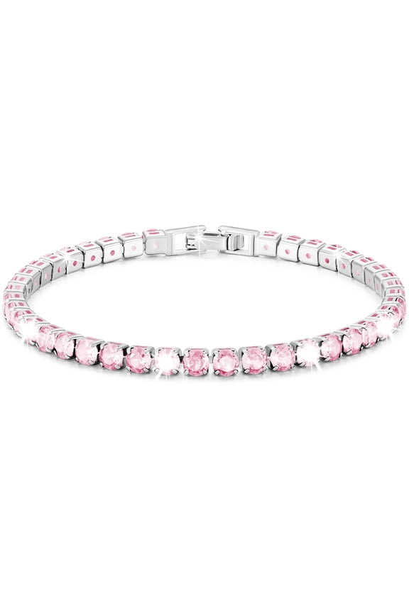 S925 Sterling Silver Plated Tennis Bracelets for Women Girls CZ October Birthstone Bracelets with Pink Tourmaline Birthday Graduation Mothers Day Jewelry Gifts Teen Her Mom Adult Kids Age Ideas