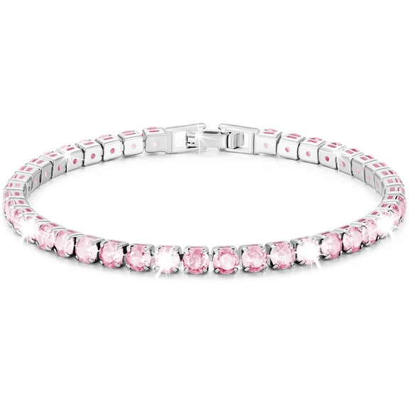 APSVO Tennis Bracelets for Women Girls CZ S925 Sterling Silver October Birthstone Bracelets with Pink Tourmaline Birthday Valentines Day Jewelry Gifts Teen Her Wife Female Mom Adult Kids Age Ideas