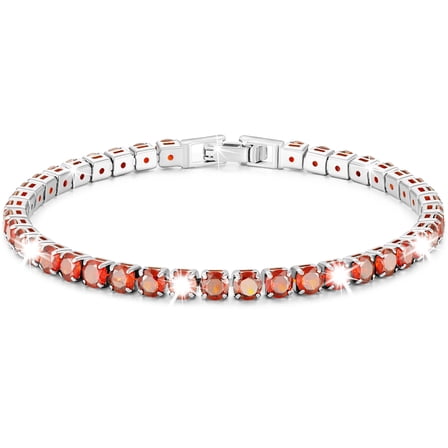 APSVO 18K White Gold Plated Tennis Bracelets for Women Girls CZ S925 Sterling Silver July Birthstone Bracelets with Red Ruby Birthday Valentines Day Jewelry Gifts Teen Her Wife Mom Adult Kids Ideas