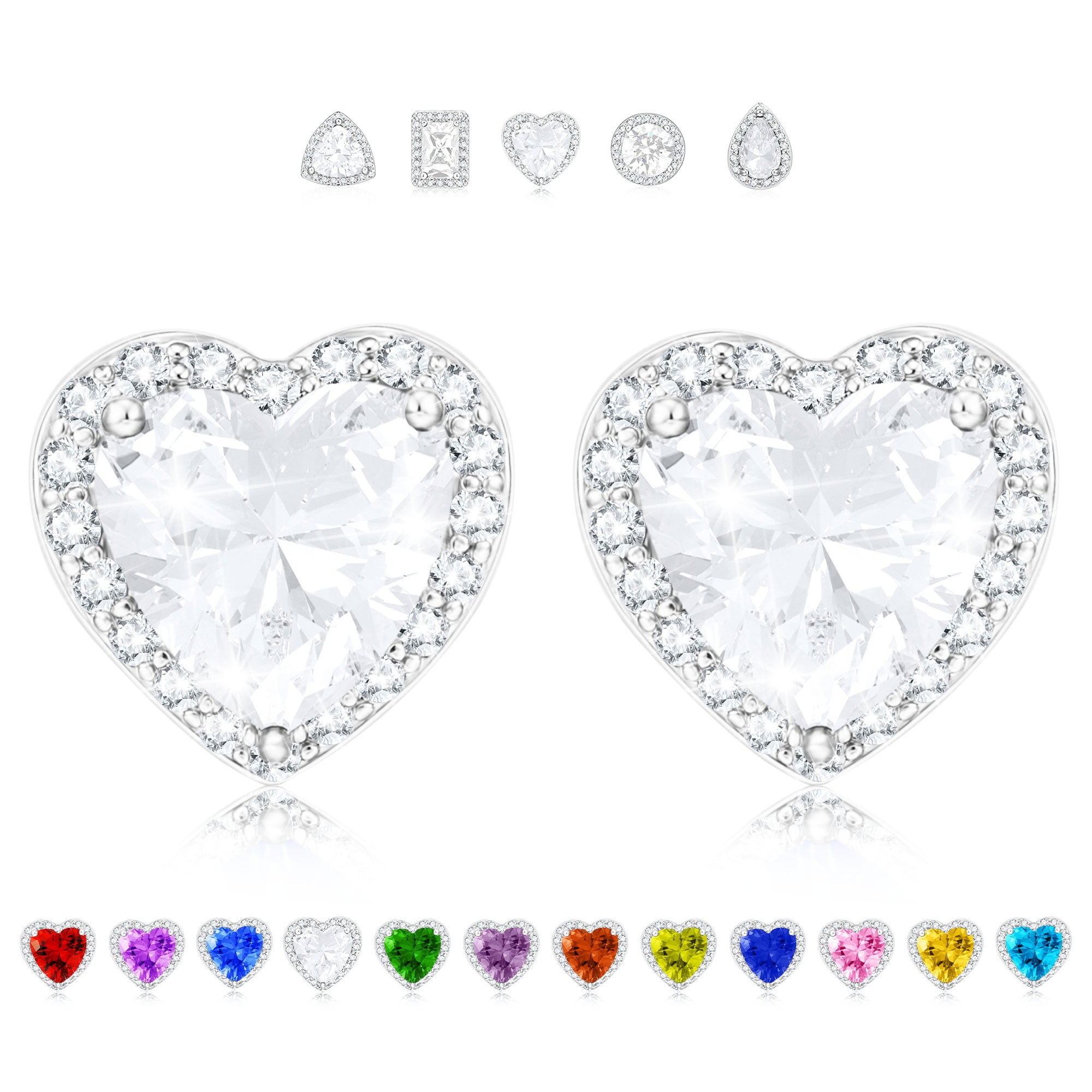 APSVO 18K White Gold Stud Earrings for Women,Love 