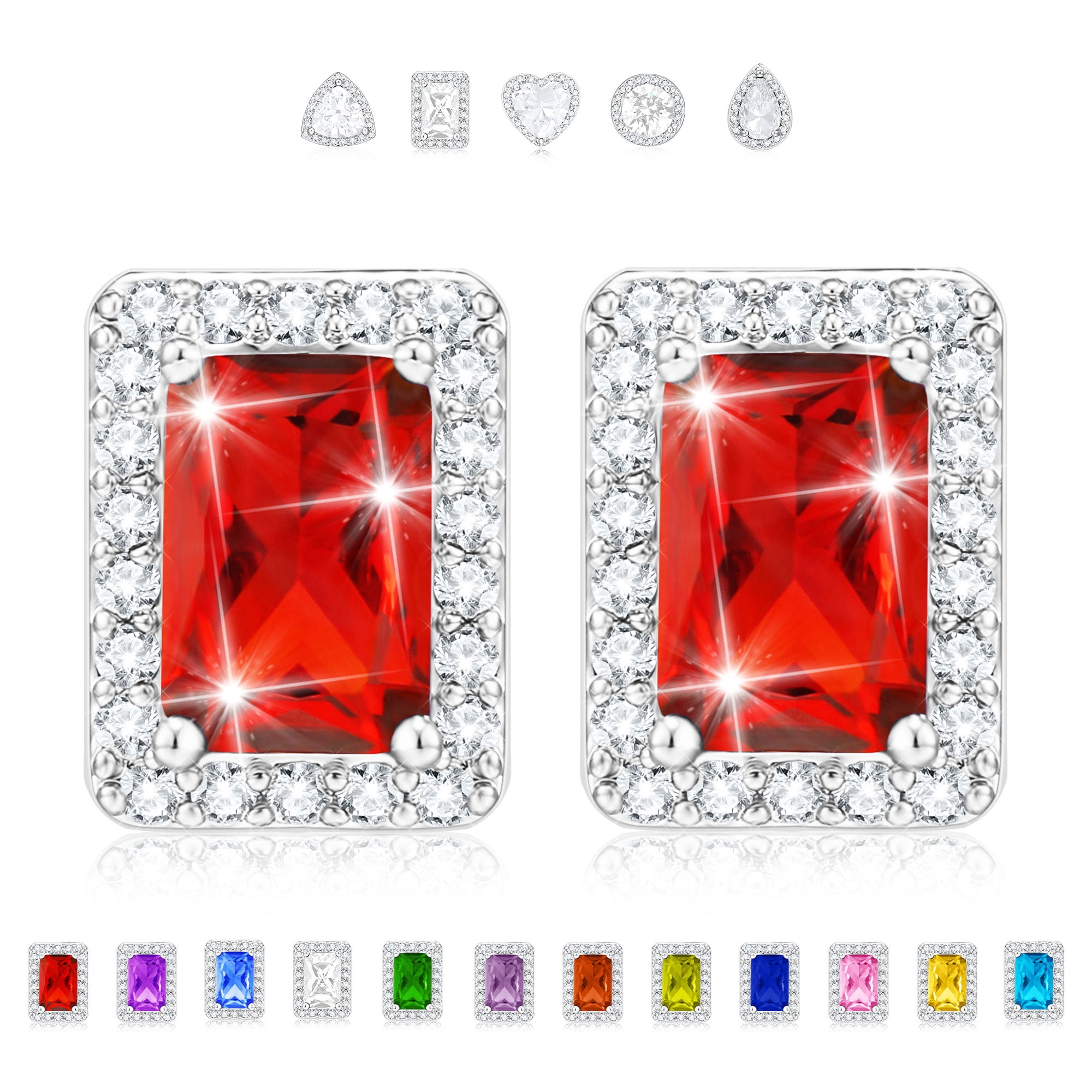 APSVO 18K White Gold Stud Earrings for Women,Recta
