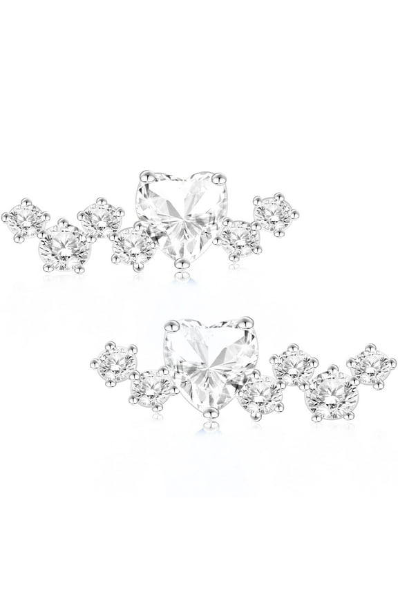 Love Heart Stud Earrings for Women Girls CZ S925 Sterling Silver April Birthstone Earrings with CZ Crystal Birthday Valentines Day Jewelry Gifts Teen Girlfriend Wife Her Kids Age Ideas