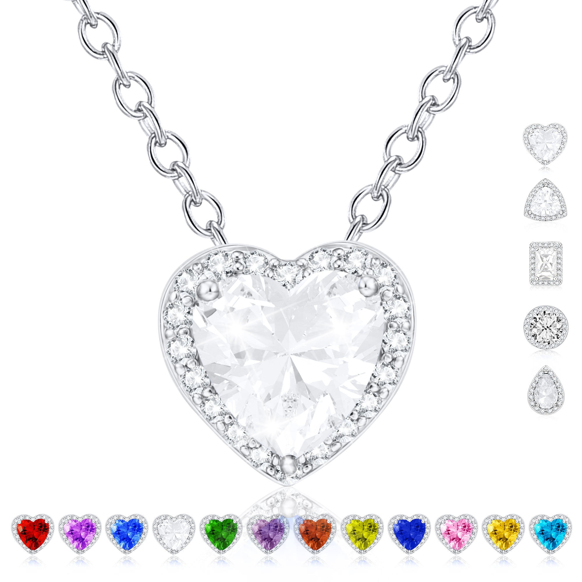 AllenCOCO Heart Birthstone Tennis Bracelet For Women & Teens | 18K White Gold Plated, AAAAA+ CZ, Garnet Heart Charm – Birthday, Valentine's Gift