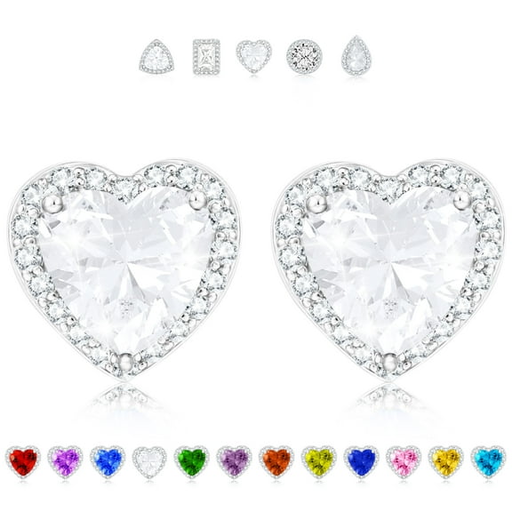 APSVO 18K White Gold Plated Love Heart Stud Earrings for Women Girls CZ S925 Sterling Silver April Birthstone Earrings with Crystal Wedding Graduation Birthday Jewelry Gifts Teen Kids Mom Ideas Age