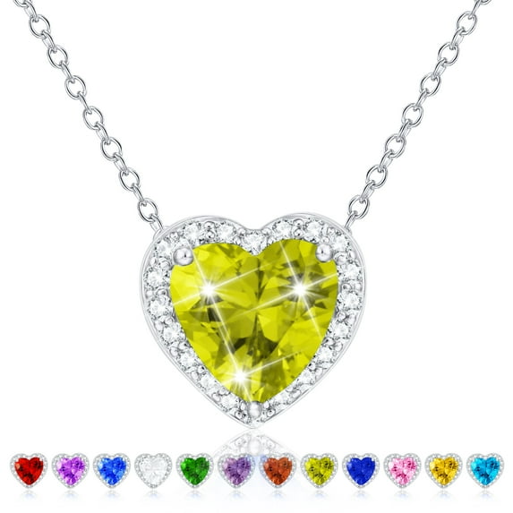 APSVO Love Heart Necklaces for Women Girls CZ S925 Sterling Silver August Birthstone Pendant with Peridot Birthday Valentines Day Jewelry Gifts Teen Her Mom Adults Wife Lady Girlfriend Kids Ideas