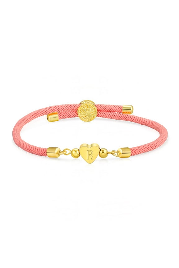 18K Gold Plated Love Heart Initial Bracelets for Women Girls Pink Letter R Chain Charm Bracelet Birthday Valentines Day Jewelry Gifts Teen Girlfriend Wife Her Lady Female Adults Kids Age Ideas