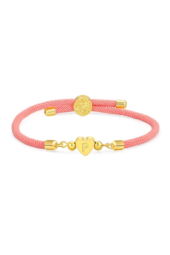18K Gold Plated Love Heart Initial Bracelets for Women Girls Pink Letter P Chain Charm Bracelet Birthday Graduation Jewelry Gifts Teen Her Mom Girlfriend Wife Adults Kids Ideas