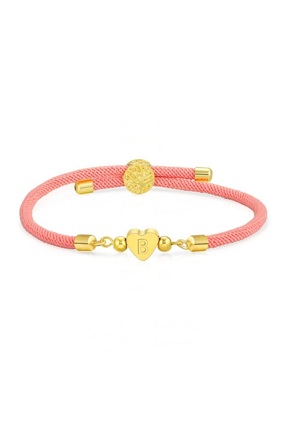 18K Gold Plated Love Heart Initial Bracelets for Women Girls Pink Letter B Chain Charm Bracelet Birthday Easter Basket Stuffers Jewelry Gifts Teen Girlfriend Wife Her Female Adults Kids Ideas
