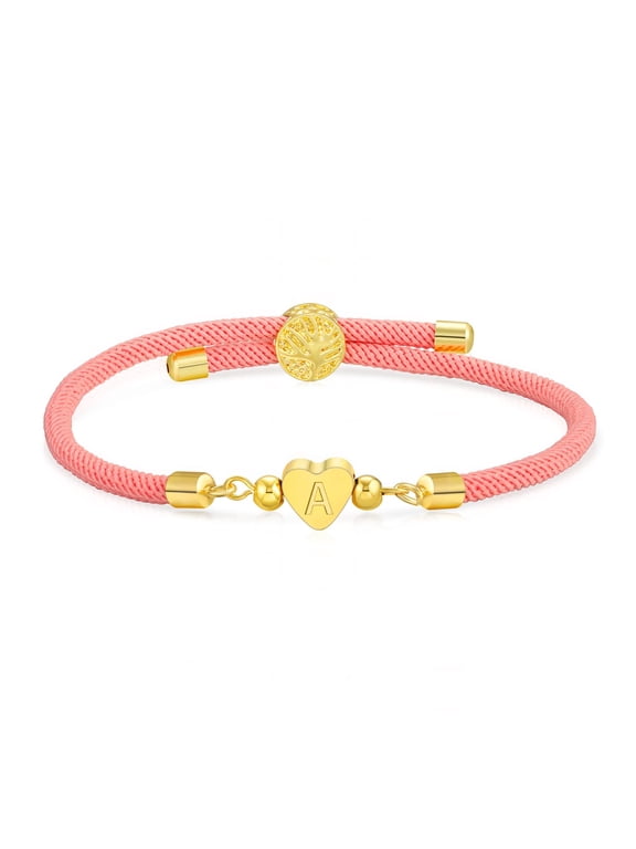 18K Gold Plated Love Heart Initial Bracelets for Women Pink Letter A Chain Charm Bracelet Birthday Christmas Jewelry Gifts Teen Girls Stocking Stuffers Kids