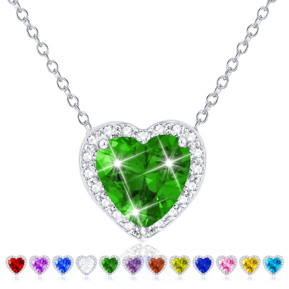 APSVO S925 Sterling Silver Plated Love Heart Necklaces for Women Girls CZ May Birthstone Pendant with Green Emerald Birthday Graduation Jewelry Gifts Teen Her Mom Adults Girlfriend Kids