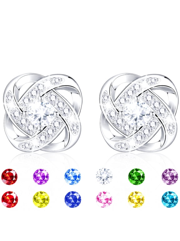 18K White Gold Plated Stud Earrings for Women CZ with S925 Sterling Silver Post April Birthstone Earrings with Crystal Birthday Jewelry Gifts Teen Girls