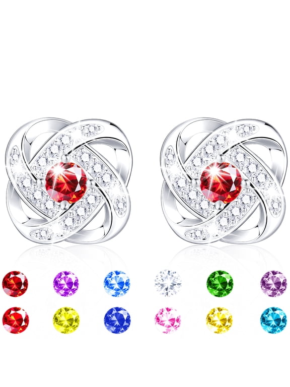 18K White Gold Plated Stud Earrings for Women CZ with S925 Sterling Silver Post January Birthstone Earrings with Red Garnet Birthday Jewelry Gifts Teen Girls