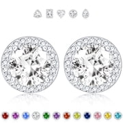 APSVO 18K White Gold Plated Stud Earrings for Women Hypoallergenic CZ with S925 Silver Post April Birthstone Earrings Birthday Christmas Jewelry Gifts Teen Girl