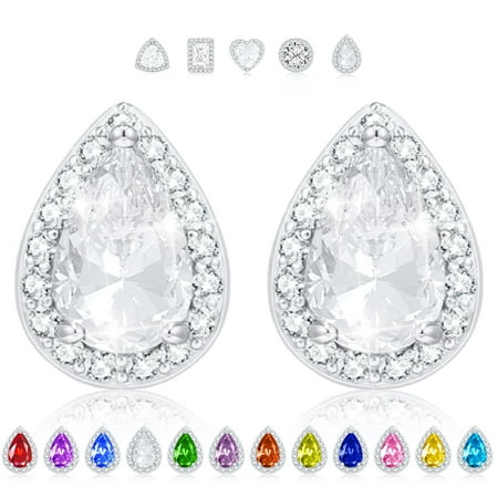 APSVO Teardrop Stud Earrings for Women Girls Hypoallergenic CZ S925 Sterling Silver Post April Birthstone Earrings Birthday Graduation Jewelry Gifts Teen Her Mom Girlfriend Kids Age